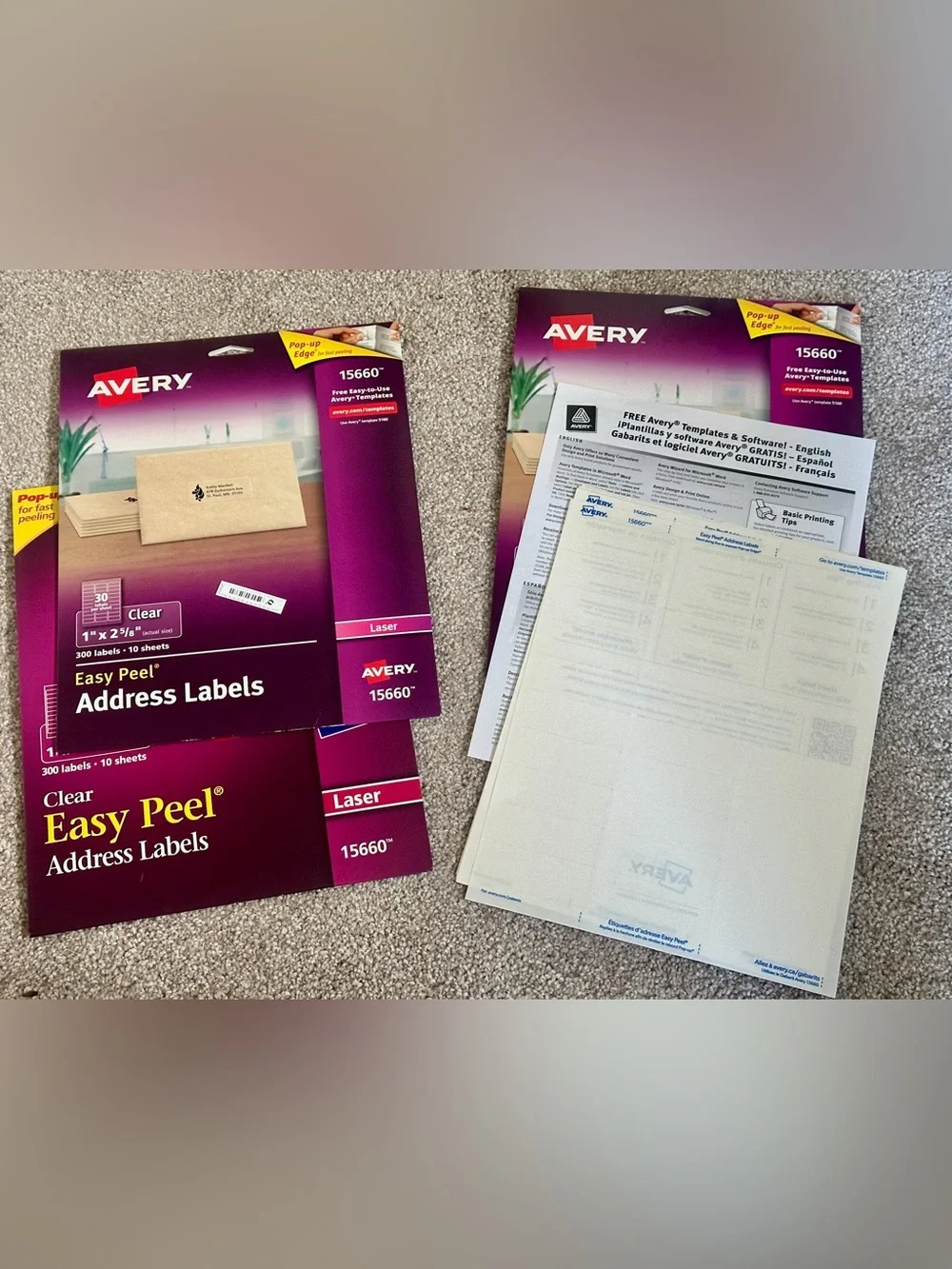 Avery 15660 Clear Easy Peel Laser Address Labels Lot of 3 (2 New/Sealed 1 Open)